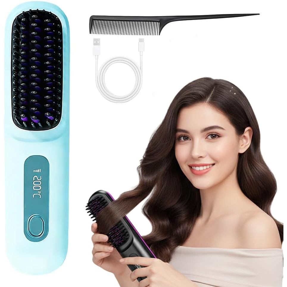 Go Brush Pro for Short Hair - 2026 Upgraded Cordless Straightening Brush with Fast Heat, 3 Temperatu