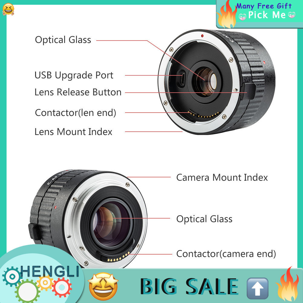 Hengli Hengli Viltrox C-AF 2XII AF Auto Focus Teleconverter เลนส์ Extender การขยายสำหรับ Canon EF Mo