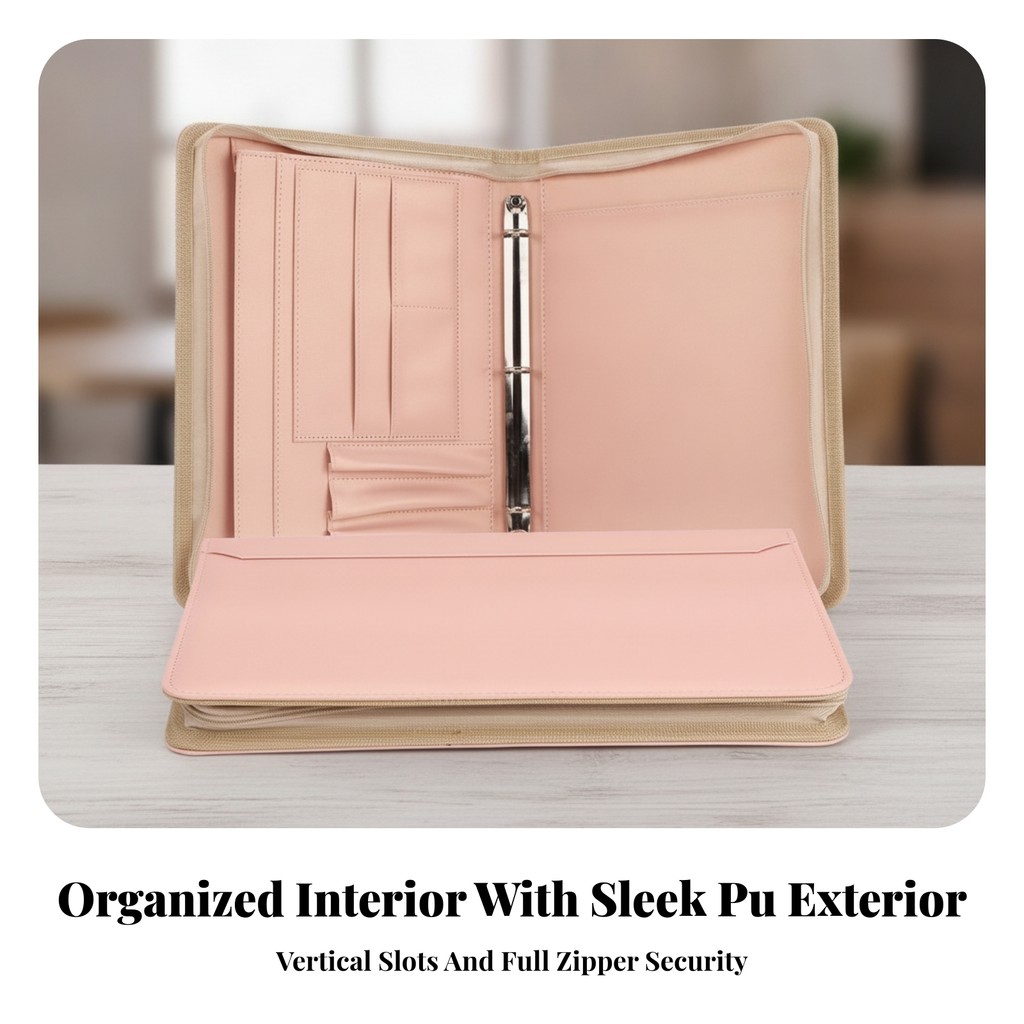 A4 Zippered Binder Binder แบบพกพา A4 เอกสารพร้อมซิปปิด Portfolio พร้อมซิปมืออาชีพ