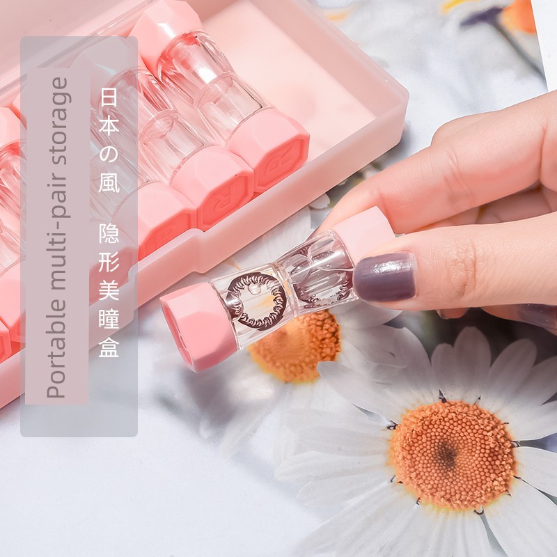 กล่องใส่คอนแทคเลนส์ RGP ของญี่ปุ่น 8 คู่ผู้หญิงสองหัวหลายแพ็คโปร่งใสแบบพกพาที่เก็บคอนแทคเลนส์ตา boxl