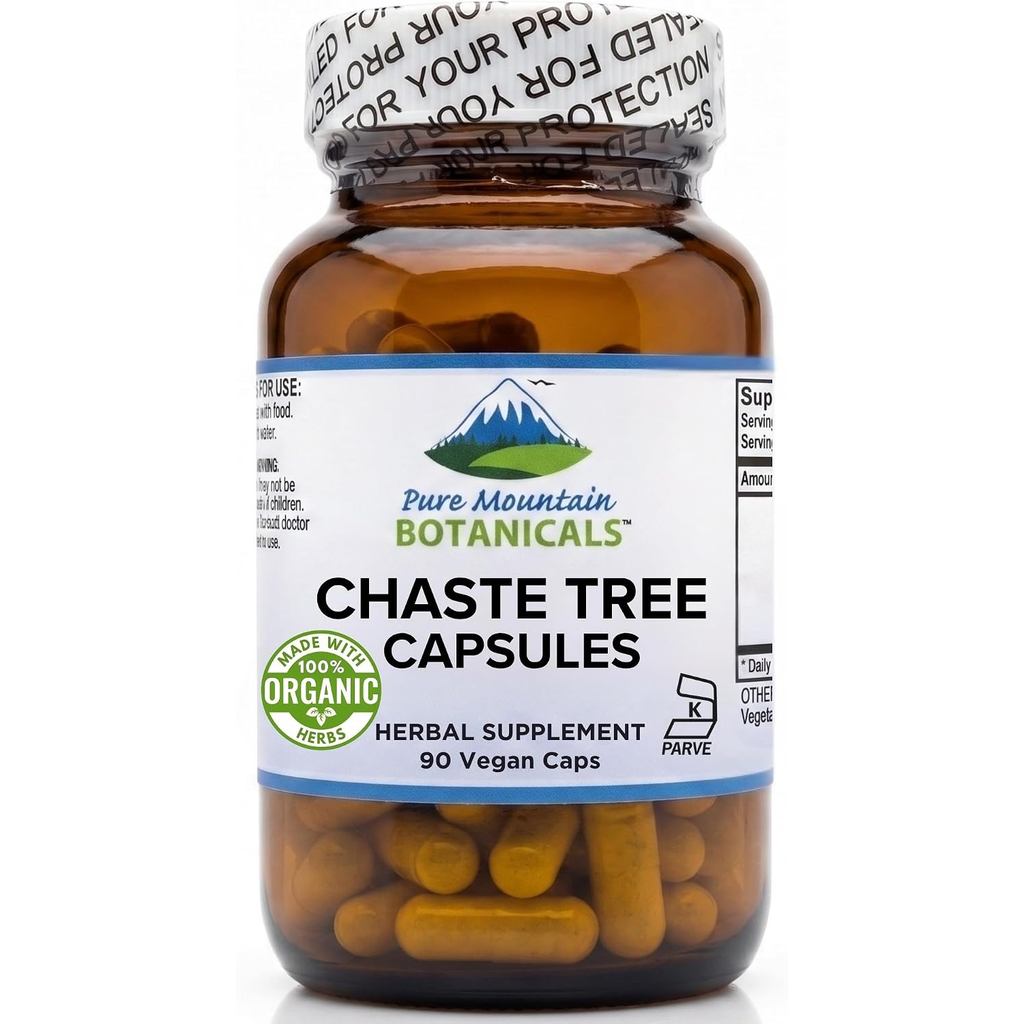 Pure Mountain Botanicals Vitex Chasteberry อาหารเสริม - 90 แคปซูล - 400 มก. Organic Vitex Berry - KO