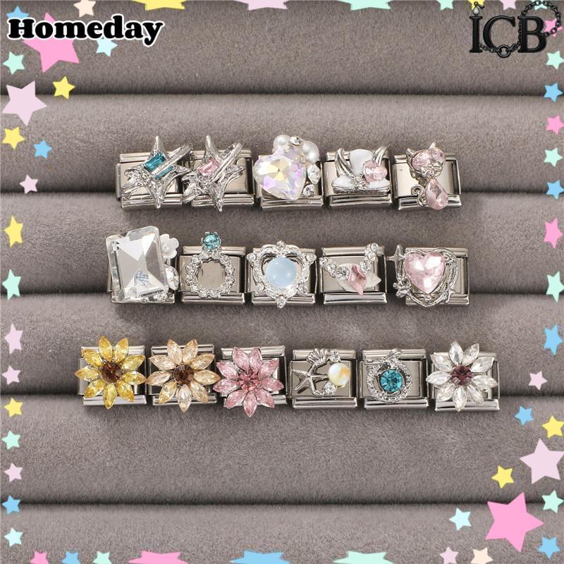 HOT รอบ 3D สีชมพูอิตาเลี่ยน Charm Modular สร้อยข้อมือไทเทเนียมเหล็กปั๊มคู่ DIY สร้อยข้อมืออุปกรณ์เสริม