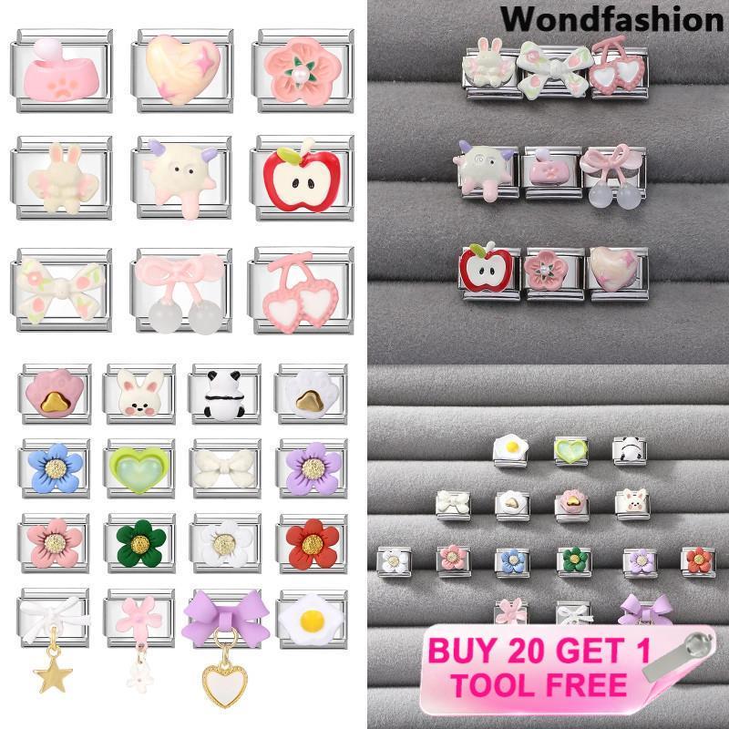 สร้อยข้อมือ charm ทิวลิปและผีเสื้อสไตล์อิตาเลียน สแตนเลสขนาด 9 มม. สำหรับทำเอง DIY ดีไซน์เรโทร