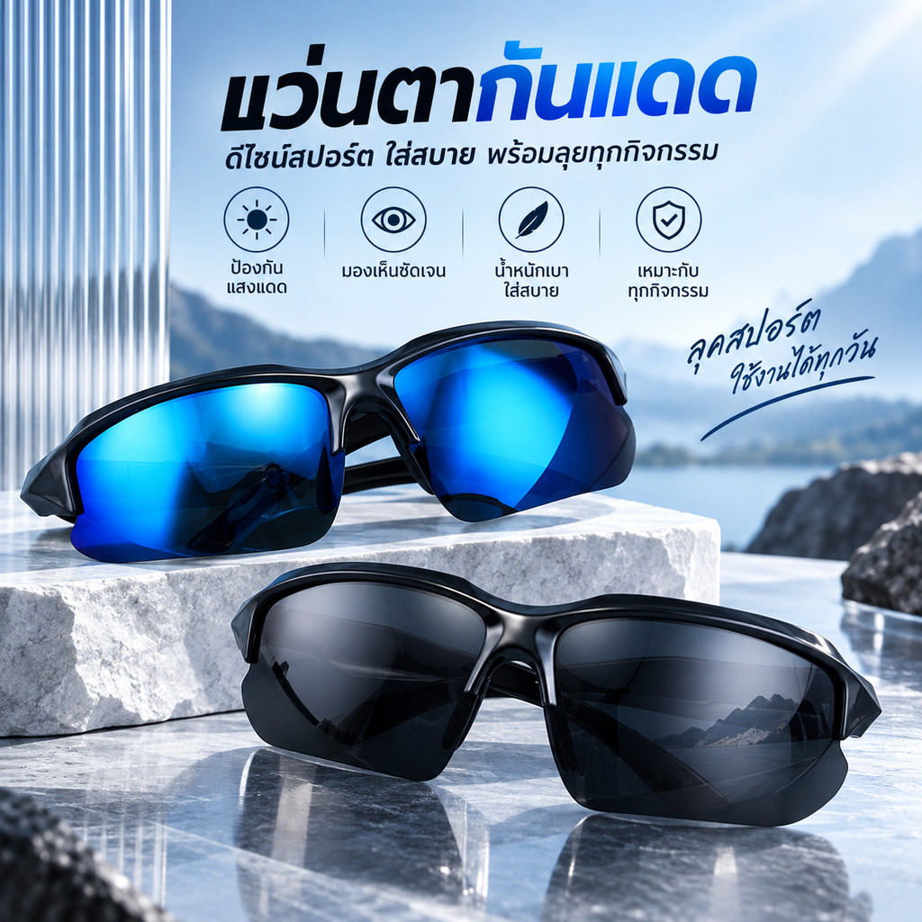 แว่นกันแดด UV400 แว่นปั่นจักรยาน แว่นกีฬา กันฝุ่น กันแดด ใส่ได้ทั้งชายหญิง A00268