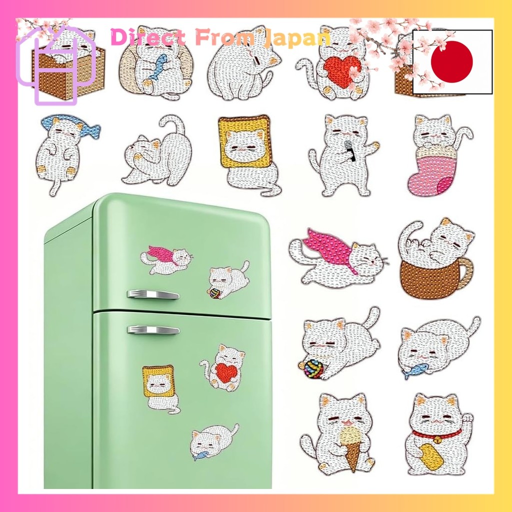 Diamond Art Kit Bead Art Soft Magnetic Refrigerator Magnet Stylish Cat 16-Piece Set Diamond Art Set 