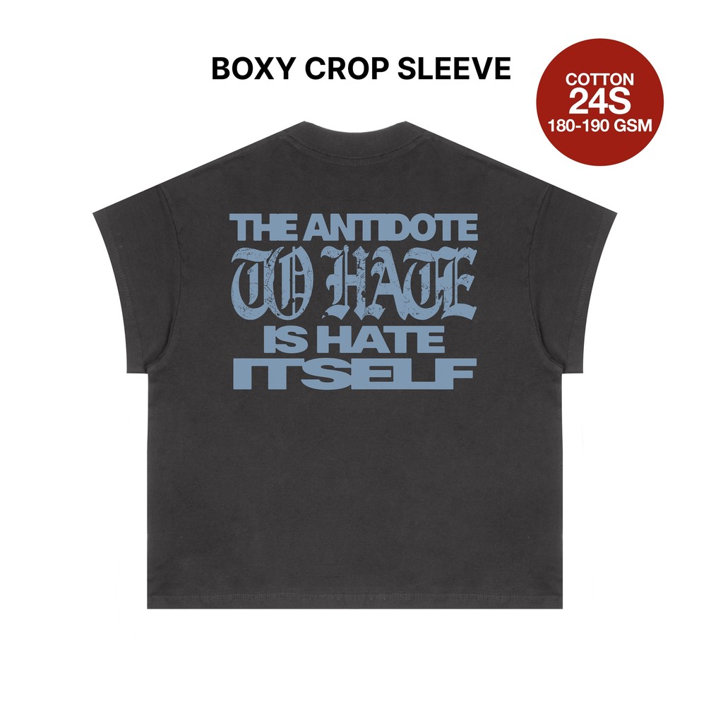 HLPDWorld แปลก Boxy Crop Sleeve Tshirt เสื้อยืดผู้ชายและผู้หญิง - Hate