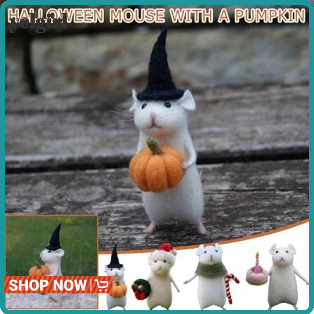 AGLYELGIRL พร้อมตุ๊กตาฟักทอง Handmade Cute Pattern Wool Felt Mouse