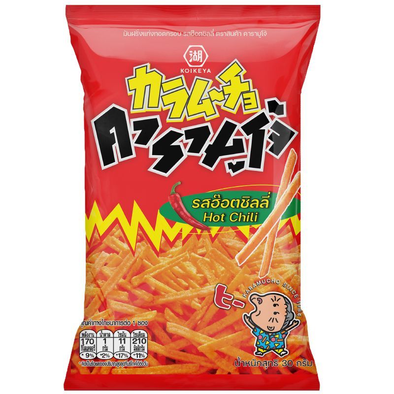 คารามูโจ้มันฝรั่งแท่งทอดกรอบรสฮ๊อตชิลลี่ 30กรัม Karamucho Potato Sticks Hot Chili Flavor 30g.