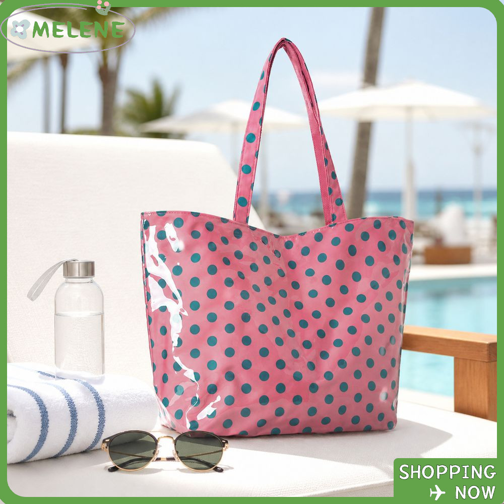 MELENE PVC Tote Bag, Polka Dot Tote Bag, PVC Top Handles Glossy Shoulder Shopping Bag Beach Outings