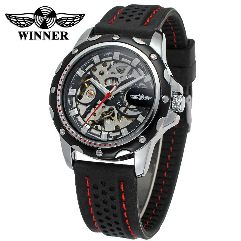 Winner Winner Mens Fashion Casual Hollow Silicone Automatic Mechanical Watch csf