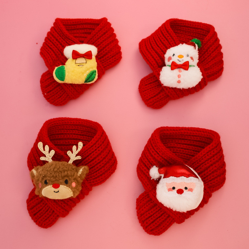 ถักผ้าพันคอเทศกาลคริสต์มาสผ้าพันคอทําด้วยผ้าขนสัตว์ที่ทําด้วยมืออุปกรณ์สัตว์เลี้ยงสําหรับแมวและสุนัขฤดูหนาวที่อบอุ่นปีใหม่สีแ