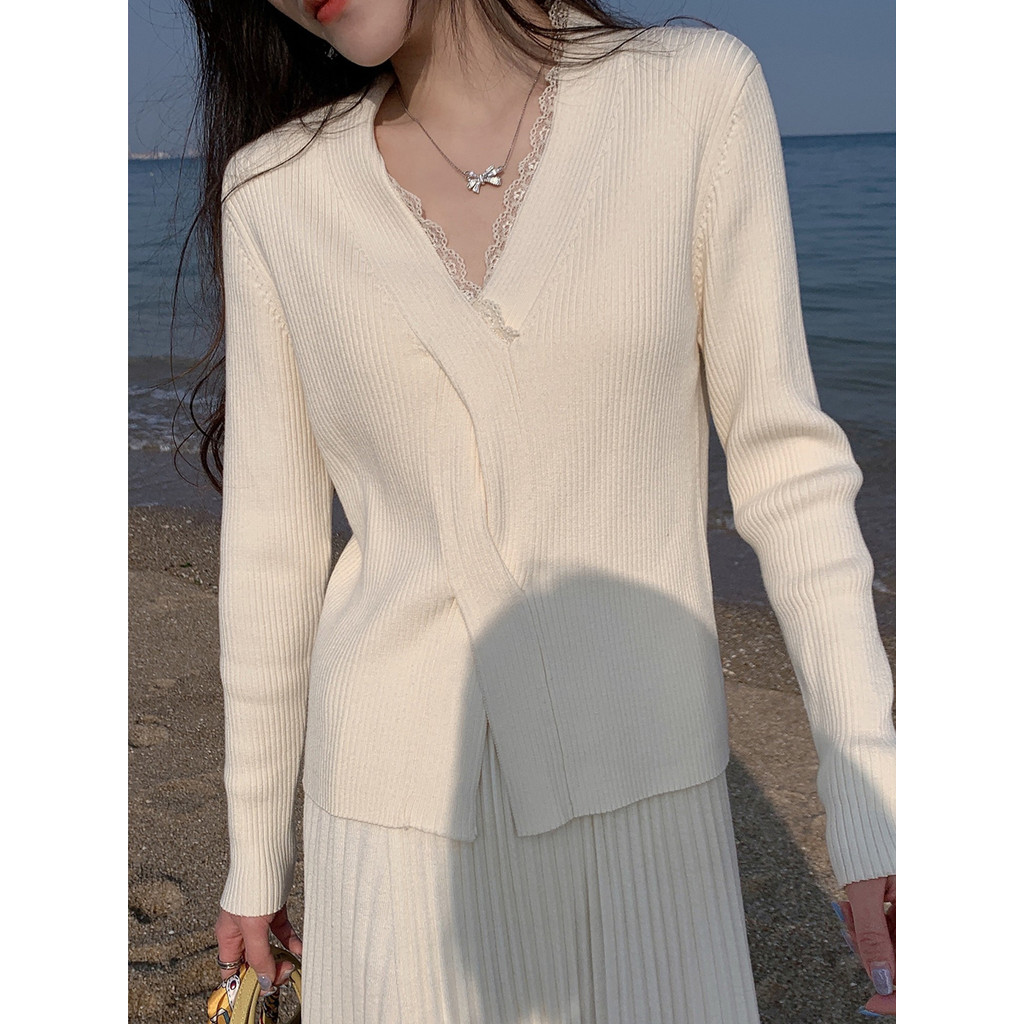 เสื้อกันหนาวผู้หญิงปี 2023 สไตล์โวลต์ สำหรับฤดูใบไม้ผลิและฤดูใบไม้ร่วง คอ.bid ทรงบางเบา พอดีตัว ใส่ส