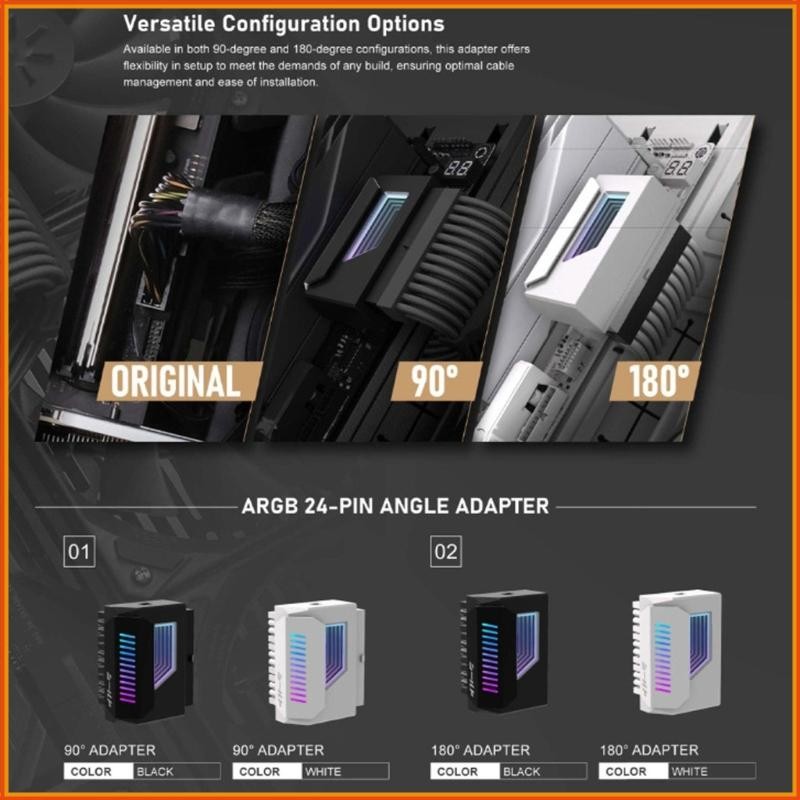 ท็อปกี้ 180° 24Pin Power Connectors พร้อมไฟ ARGB 24Pin 180 องศาตัวเชื่อมต่ออะแดปเตอร์สําหรับเมนบอร์ด