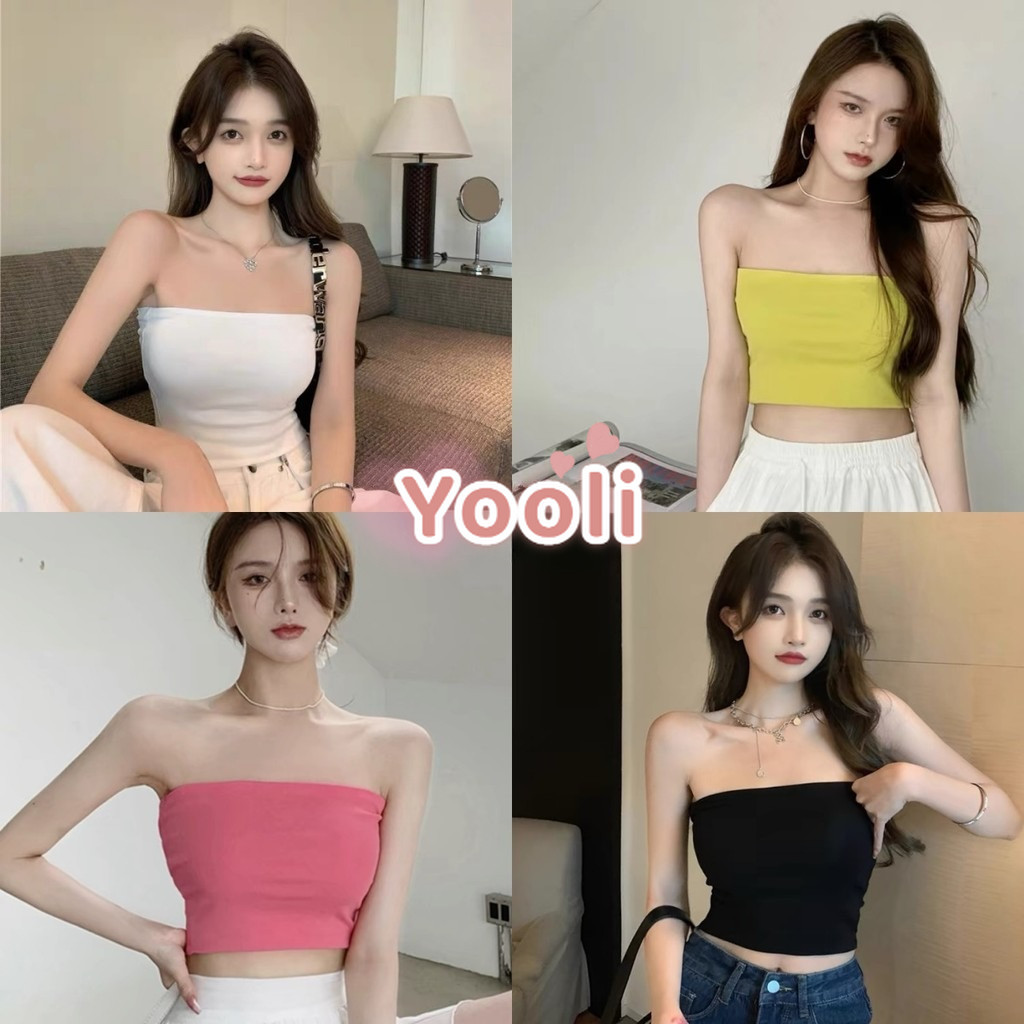 สายเดียว เสื้อเกาะอก ไม่มีฟองน้ำ สีพื้น ยืดพอดีตัว เกาหลีสไตล์ หลากสี 5สี เซ็กซี่และไม่เหมือนใคร สีดำ - MX-5