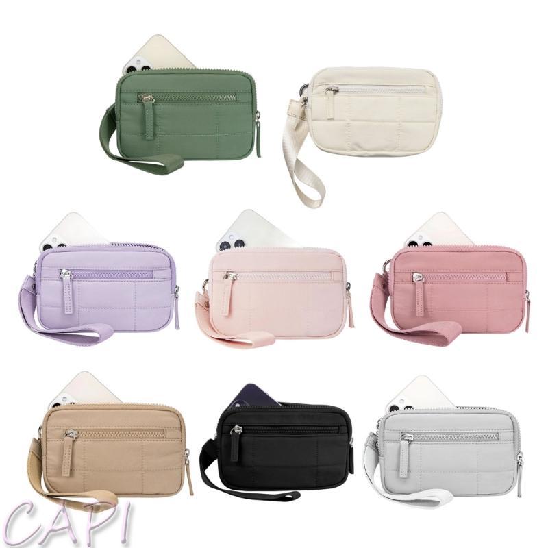 พวงกุญแจกระเป๋าสตางค์แบบ Quilted กันน้ำ ใส่บัตรเครดิตและเหรียญ พร้อมสายรัดข้อมือ สไตล์แฟชันสำหรับผู้หญิง
