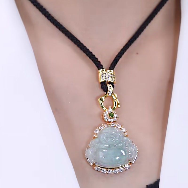 UIA สินค้าหยก Big Belly ยิ้มปาก Changkai พระพุทธรูปจี้สีดํา String ทองฝังหยก Maitreya พระพุทธรูปสร้อ