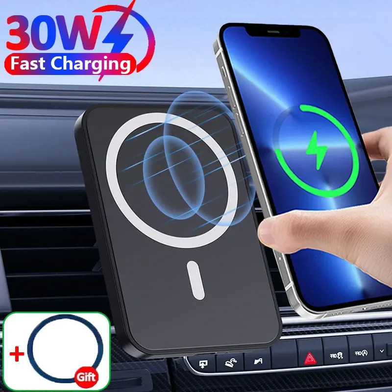 30W Magnetic Wireless Car Charger ขาตั้งโทรศัพท์สําหรับ 15 14 13 12 Pro Max Macsafe Fast Wireless Ca
