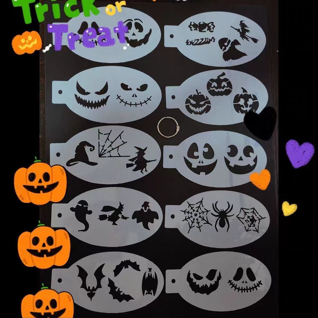 Hot Sale#Halloween Face Painting Template Children's Halloween Hollow Template Party Ball Hollow Tem