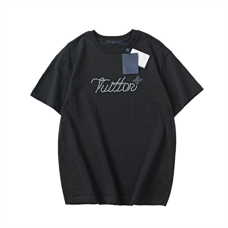 เสื้อยืดแขนสั้นแนวแฟชั่นใหม่ มีลูกปัดประดับรอบคอมากมาย