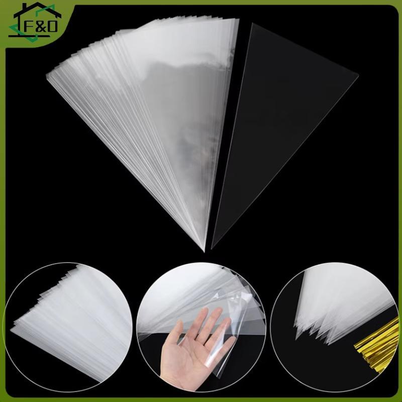 F&O 50 ชิ้นกรวยใสถุงเก็บขนมกรวย Transprant ถุงพลาสติก Popcorn Candy กระเป๋าสําหรับทารกงานแต่งงานกระเ