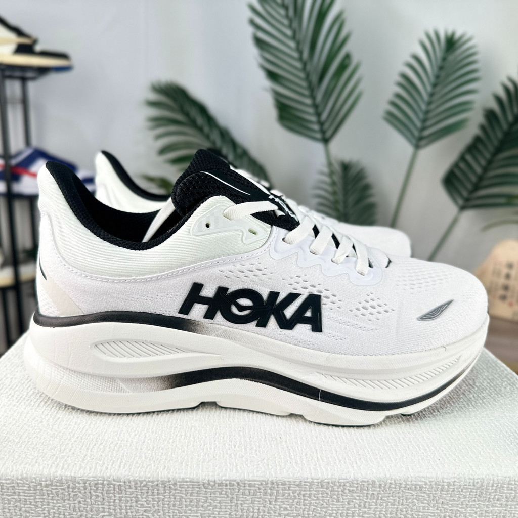 Top Hoka One One Bondi 9 สีขาวและสีดําสบายกีฬารองเท้าวิ่งลําลอง I7OD 6WUD ZGEM D5PS HNVB