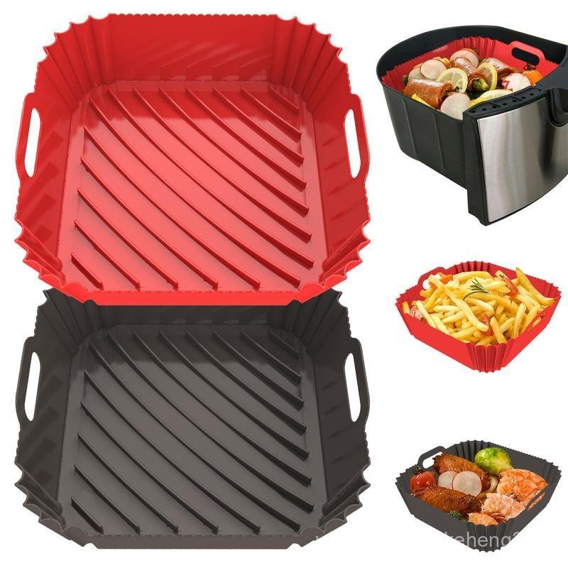 2 Pack Silicone Air Fryer Liners Square for 4-10 QT, Heat Resistant Pot Oven Liners Reusable Baking 