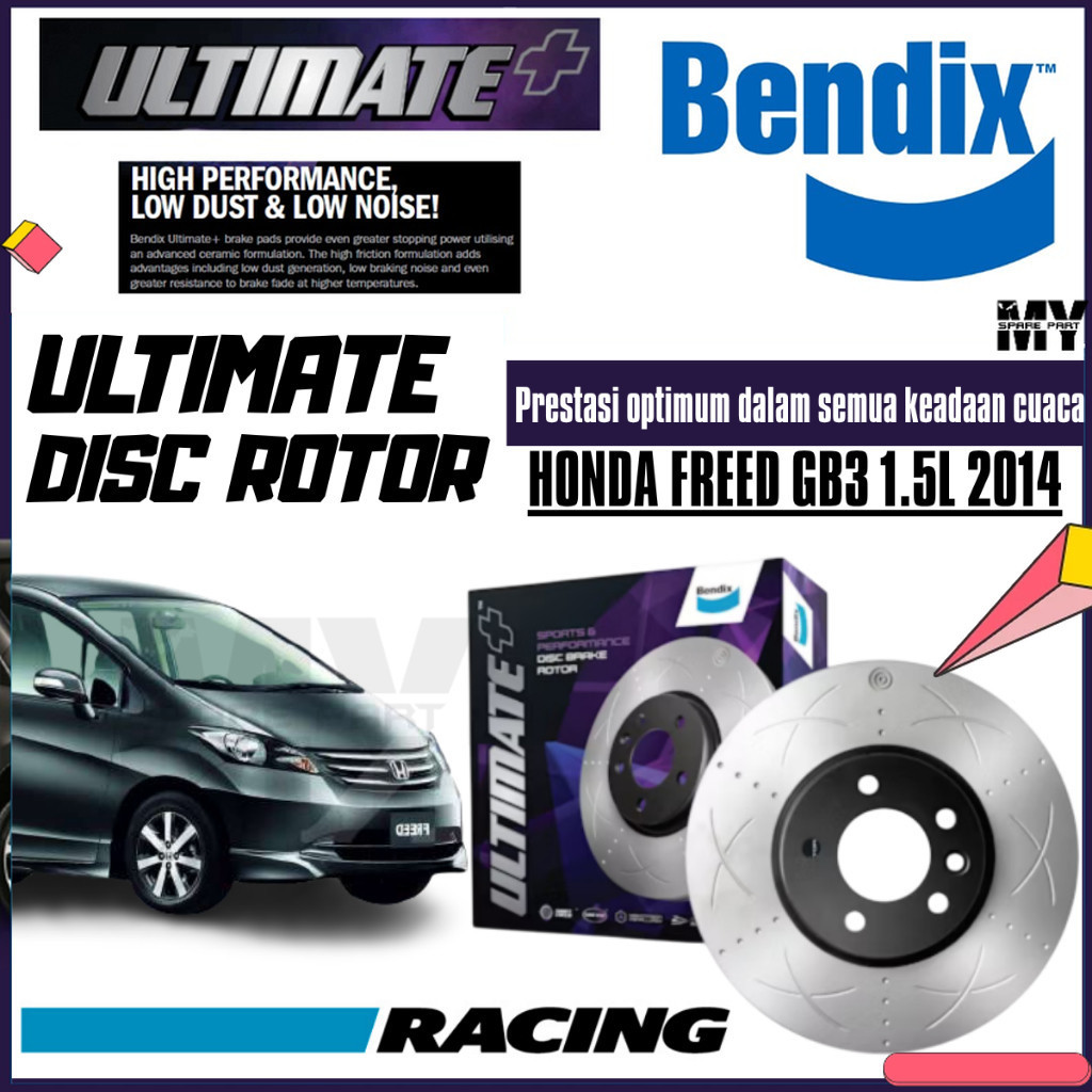 Bendix Ultimate ชุดด้านหน้าและด้านหลังโรเตอร์ - Honda Freed GB3 1.5L 2014 BR474 ULT BR9577 ULT