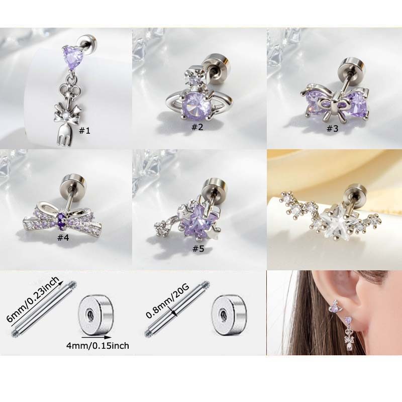 1 ชิ้น/เดี่ยวสแตนเลส Zirconia กระดูกอ่อน Dangle ต่างหูสตั๊ด Helix Pinna Lobe เจาะ 16Gauge