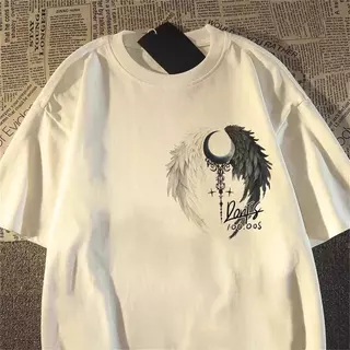 เสื้อยืดแขนสั้นสไตล์สตรีทอเมริกันแบรนด์ดังสำหรับผู้ชายและผู้หญิงในช่วงฤดูร้อนสไตล์สตรีทย้อนยุคหลวมๆ เสื้อคู่รัก