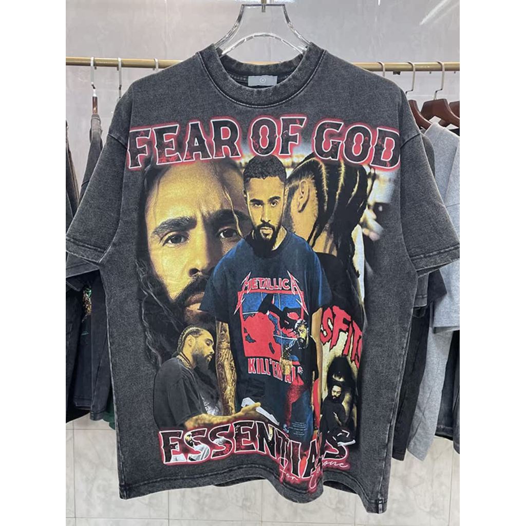 เสื้อยืด FOG ESSENTIALS Retro พิมพ์รอบคอดีไซน์แขนสั้น สำหรับทั้งผู้ชายและผู้หญิง