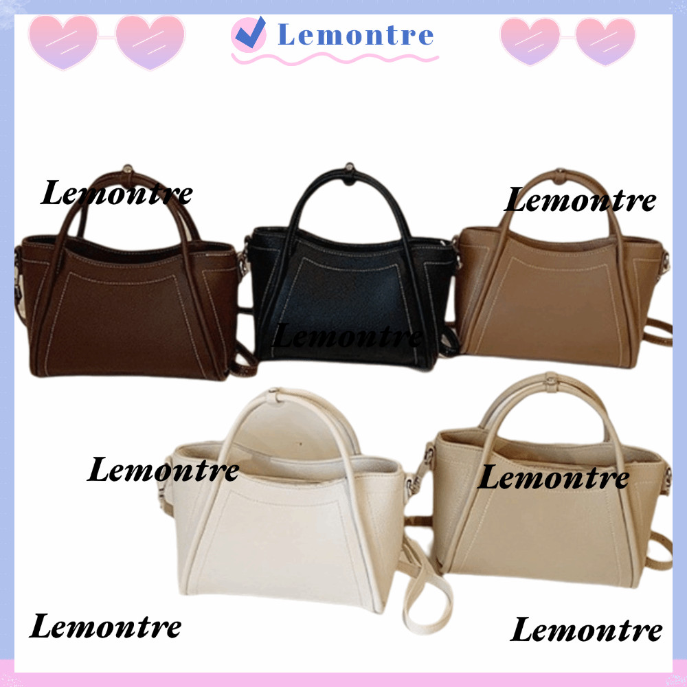 LEMONTRE Retro Bucket Bag, PU Material Square Design Minimalist Handheld Bag, Retro Minimalist Large Capacity Coffee Color Classic Style Women Shoulder Bag Casual Occasion