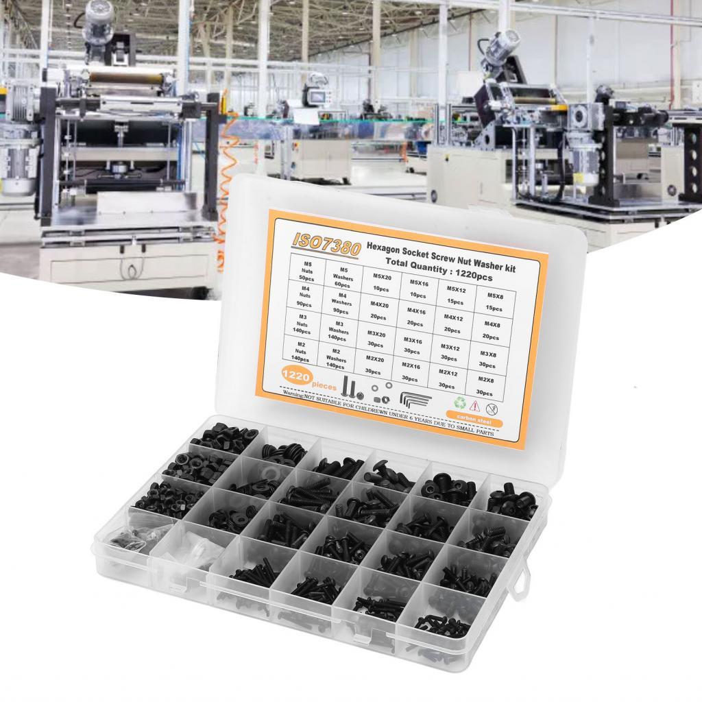 สกรูน็อตเครื่องซักผ้า ชุด ​​1220 ชิ้นสกรูเครื่องซักผ้าถั่ว M2 M3 M4 M5 สำหรับงานไม้