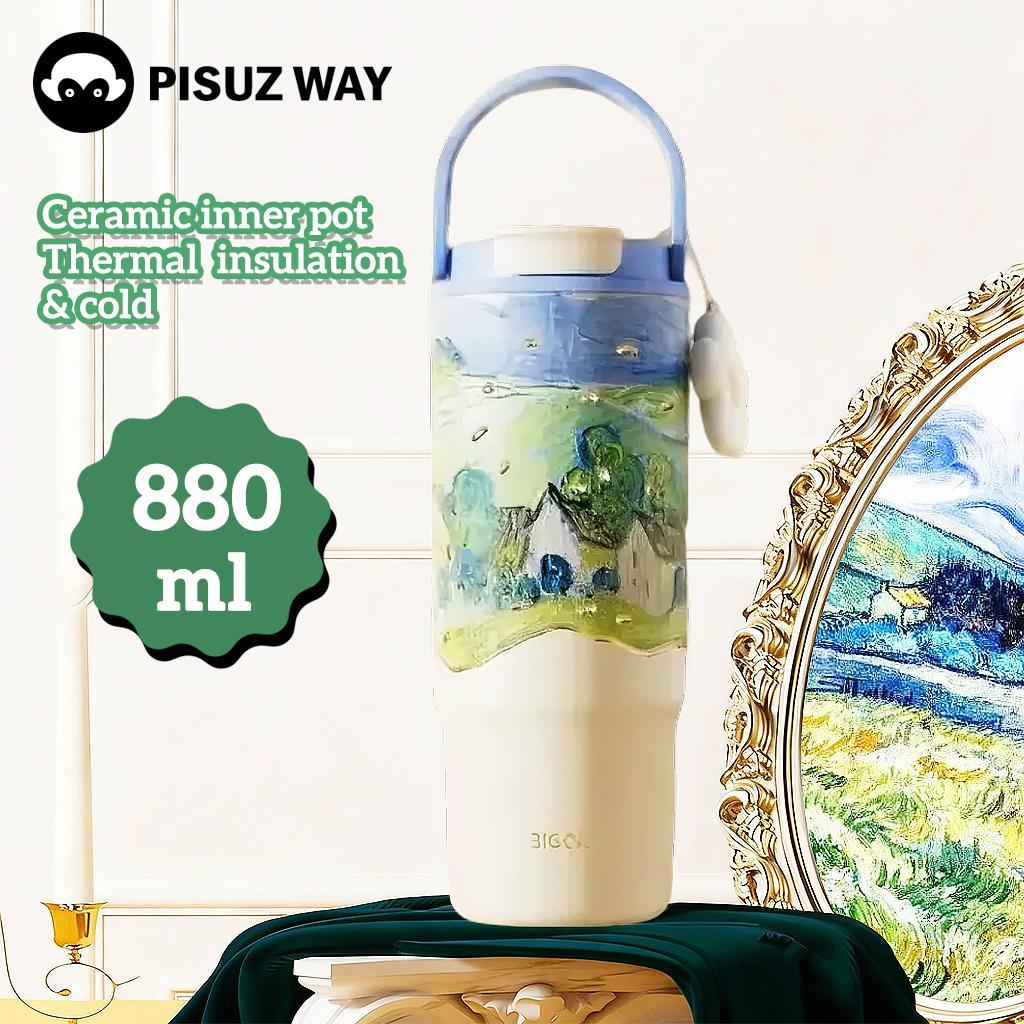 เซรามิค ซับ แก้วเก็บความเย็น 880มล ถ้วยกาแฟความจุขนาดใหญ่ติดรถที่มาพร้อมกับถ้วยน้ํามูลค่าสูง จิบ ถ้วย