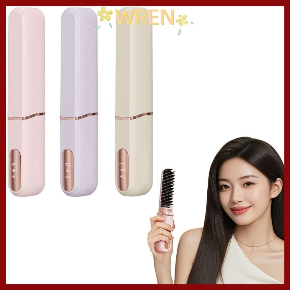 WREN เครื่องหนีบผม ไร้สายมีฝาปิดหวีผมตรง Type-C LCD Display Mini Straightening Comb