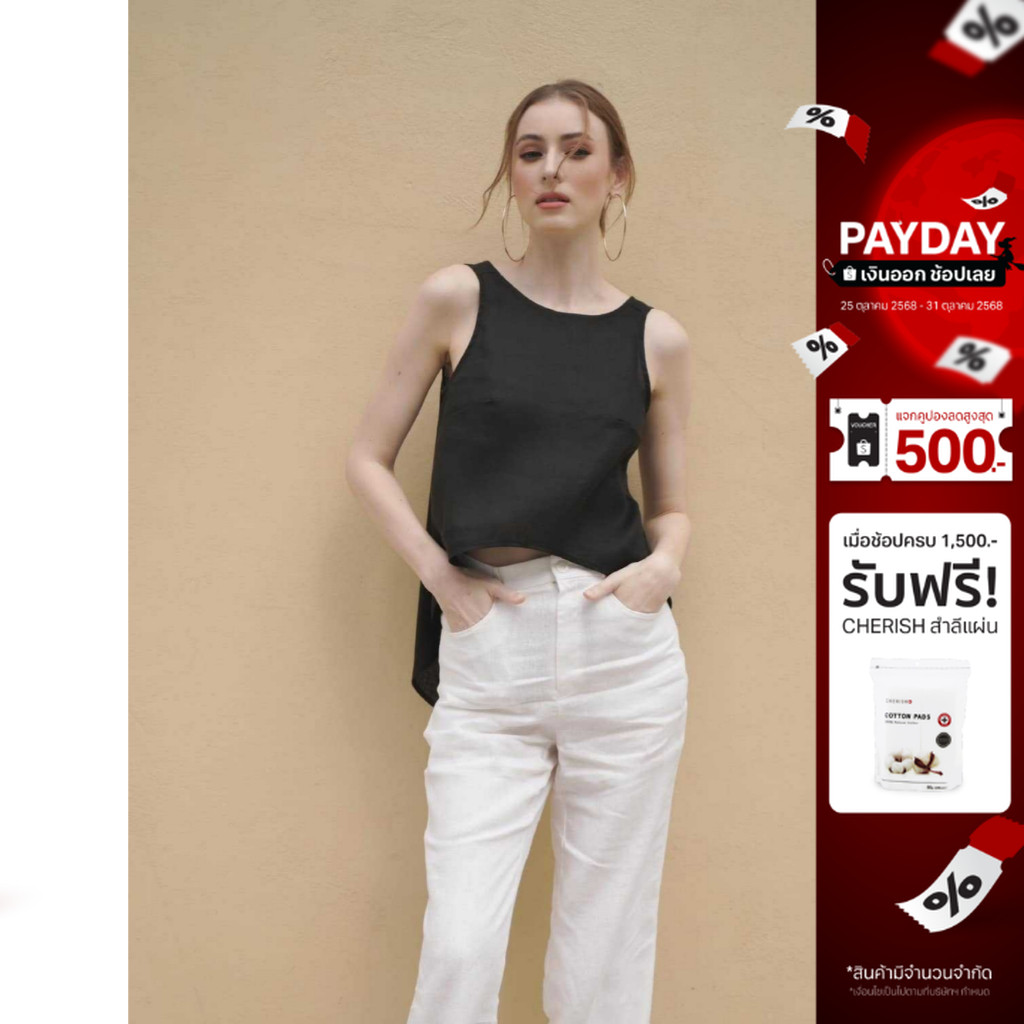 INCO WOMEN เสื้อแขนกุดผู้หญิง เปิดหลังแบบผูก สำหรับผู้หญิง ผ้าลินิน100%