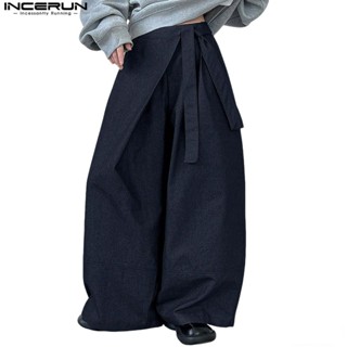 INCERUN กางเกงขากว้างสายรัด Deconstructed สําหรับผู้ชาย