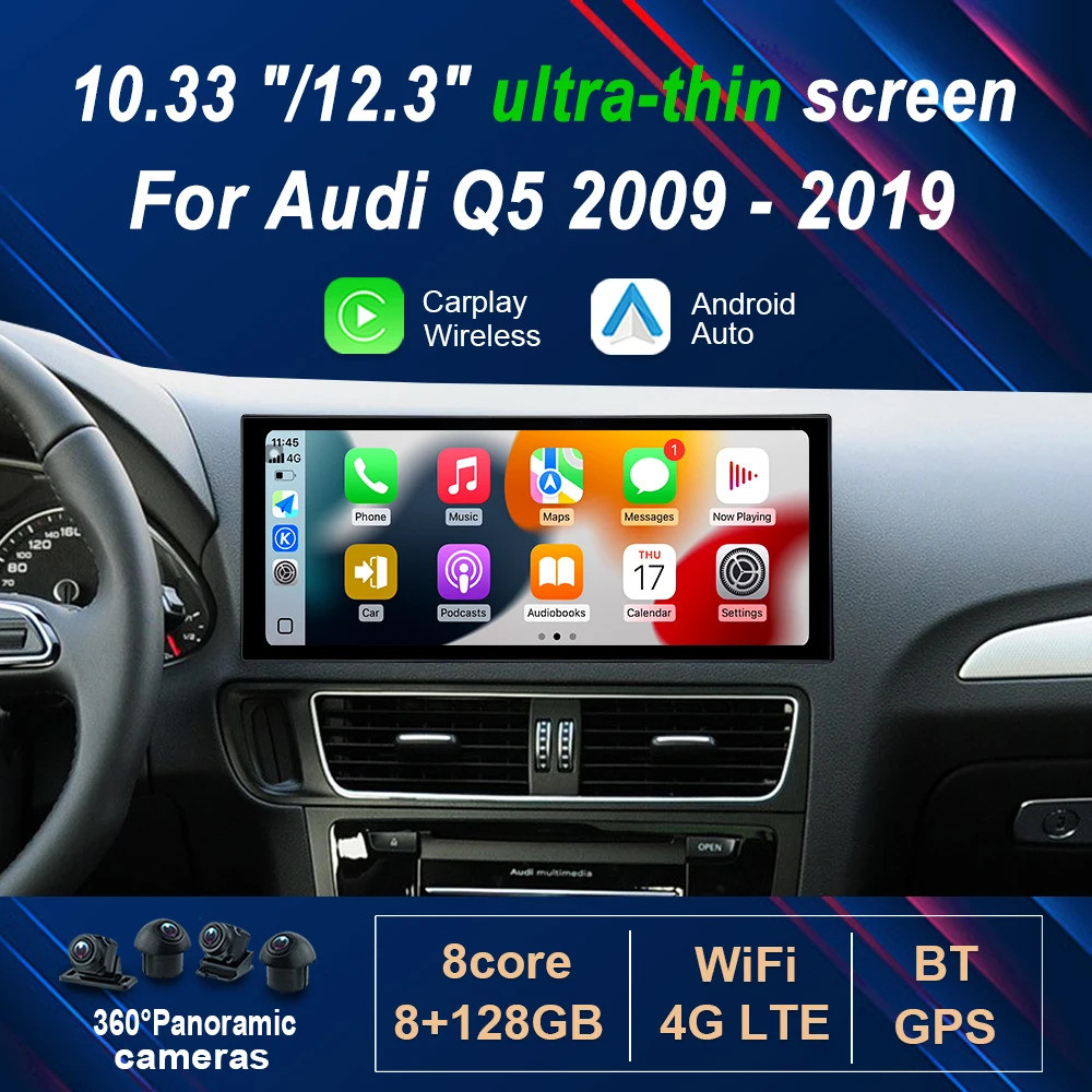 คุณภาพระดับพรีเมียม 10.3 "/12.3 "Android 14 รถวิทยุเครื่องเล่นวิดีโอมัลติมีเดียสําหรับ Audi Q5 2009 