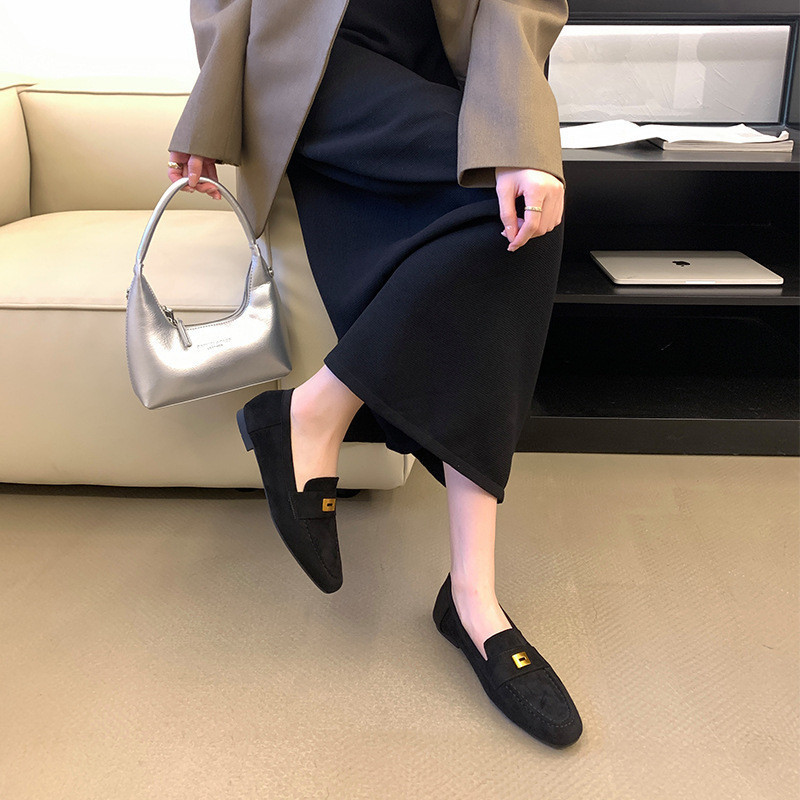 รองเท้าโลฟเฟอร์หนังกลับแฟชั่นเกาหลี ประดับด้วยหัวเข็มขัดโลหะ สไตล์เรโทร เหมาะสำหรับใส่ไปทำงาน - รูปที่ 2