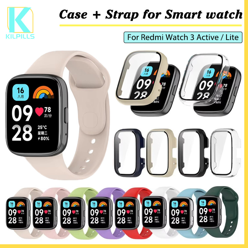 กรณีคอมพิวเตอร์แข็ง+สายยาง for Redmi Watch 3 Active อุปกรณ์เสริมสายรัดซิลิโคนฝากกันชน for Xiaomi Mi Watch 3 Lite