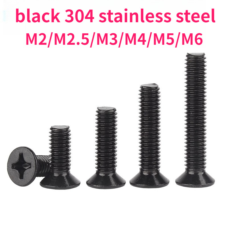 GB819 สีดํา สแตนเลส 304 สกรูเตเปอร์แฉก JF/น็อตหัวแฉก/หัวเตเปอร์แฉก M2/M2.5/M3/M4/M5/M6 * L3-50 มม.【9