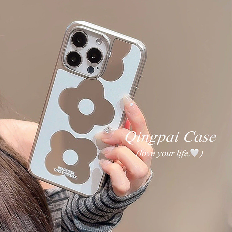 คือสไตล์ดอกไม้แต่งหน้ากระจกเคสโทรศัพท์Drop-ResistantสําหรับiPhone 16 Promax 15 Promax 11 12 13 14plus 15plus 16e 16plus 15pro