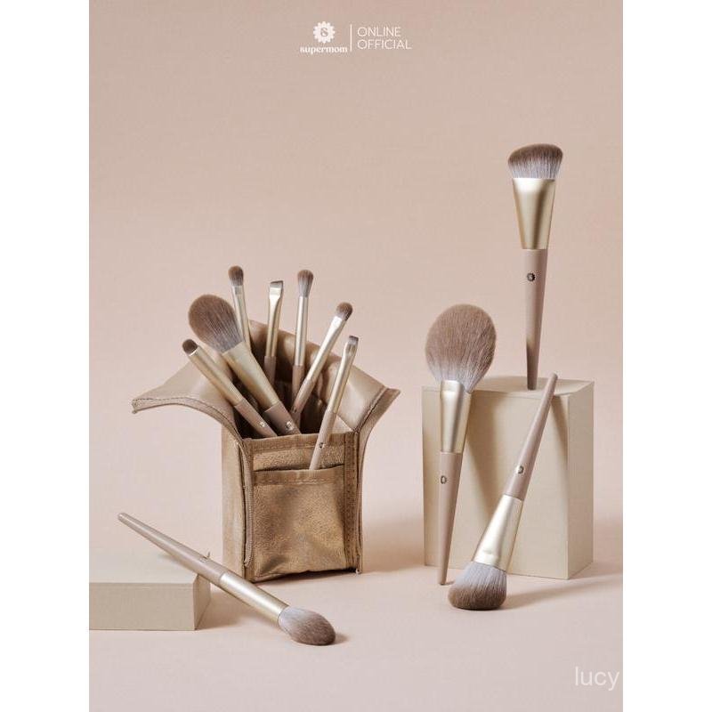 SUPERMOM l Warm and Gray brush set (ชุดแปรงแต่งหน้า ขนสังเคราะห์ เกรดพรีเมี่ยม จำนวน 11 ด้าม พร้อมกร