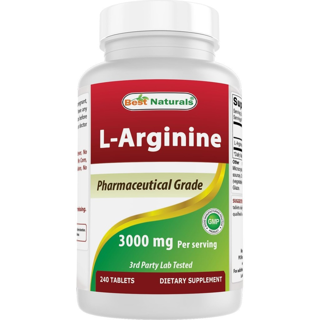 Best Naturals L-Arginine 3000mg ต่อเสิร์ฟ - 240 เม็ด - เกรดยา - Non-GMO & Gluten Free - ผลิตในอเมริก