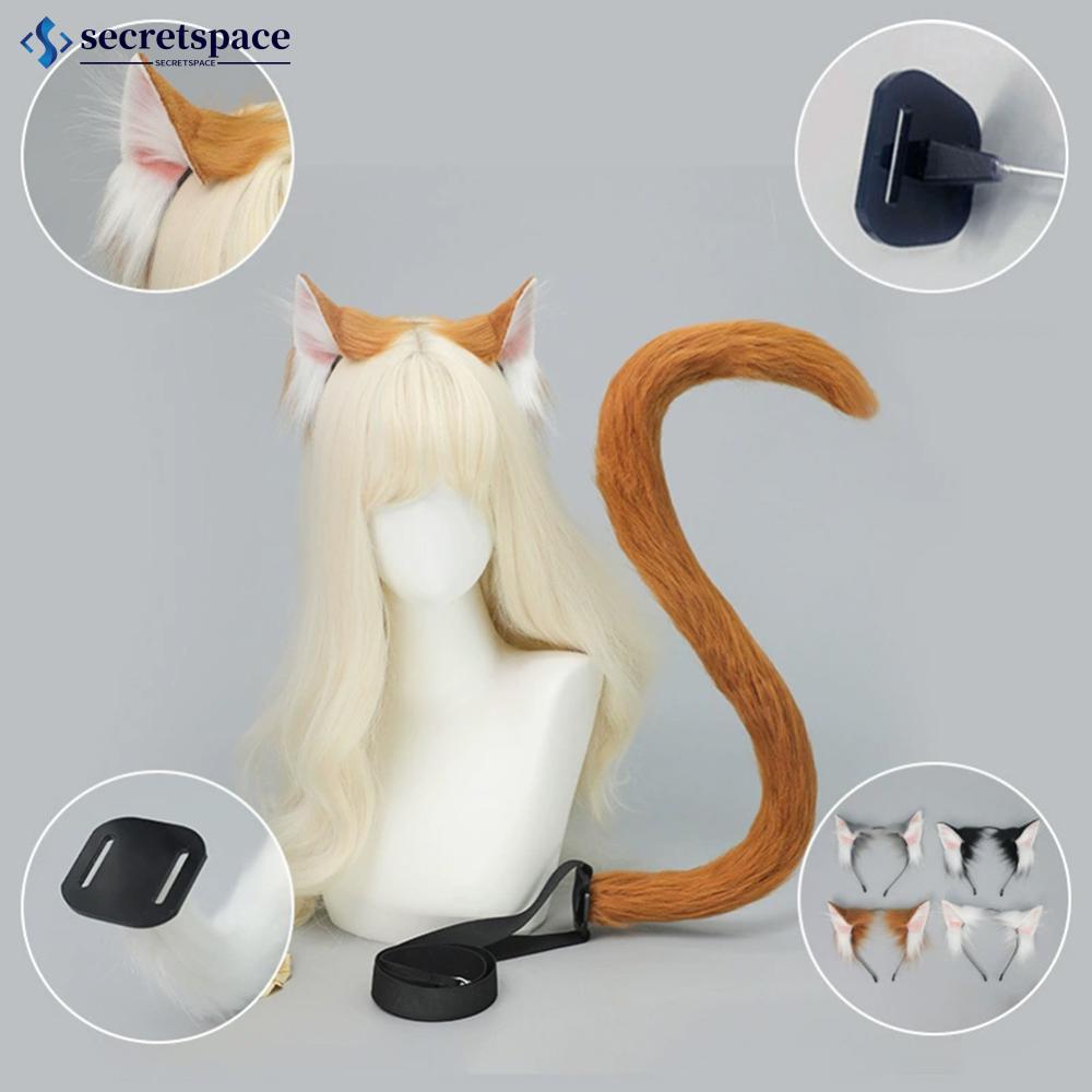 SECRETSPACE Handcrafted Furry จําลองหูแมวแถบคาดศีรษะและหางชุดอุปกรณ์เสริม Lolita คอสเพลย์ Props สําห