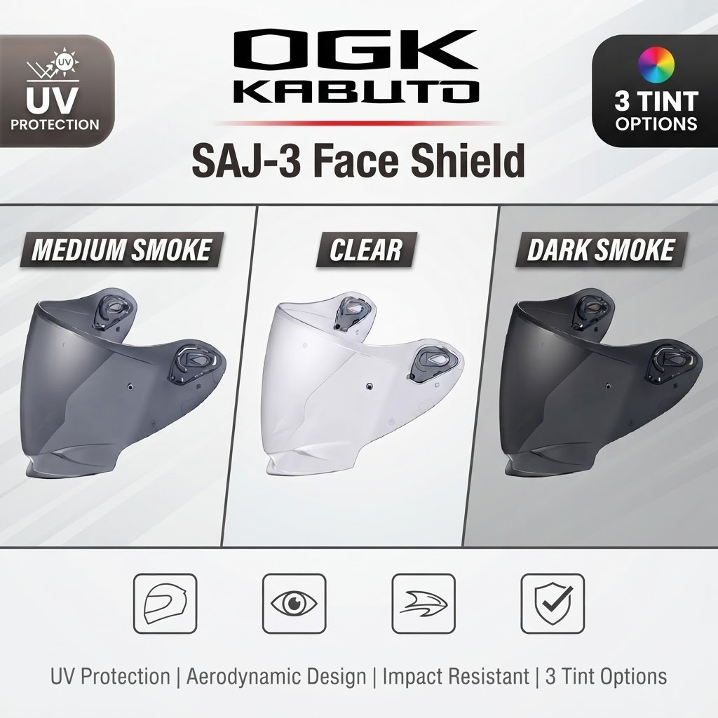 OGK KABUTO SAJ-3 Shield - Medium Smoke, Clear, and Dark Smoke Options