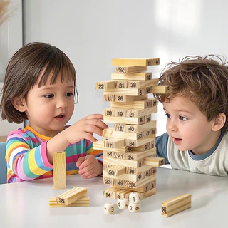GeeToy Big 54 ชิ้นบล็อกตัวต่อดิจิตอลซ้อน Balance Tower ครอบครัวเกมกระดานแบบโต้ตอบของเล่นเพื่อการศึกษาสําหรับเด็ก