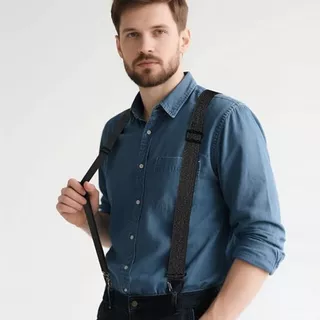 LAMIABOTTE Suspenders, Heavy Duty Y-Type X-Type Elastic Pants Braces, Simple กว้าง 3.8 ซม.พร้อม 3/4 Rotatable Gripper Clasps Retro ปรับ Suspenders ทํางานใช้