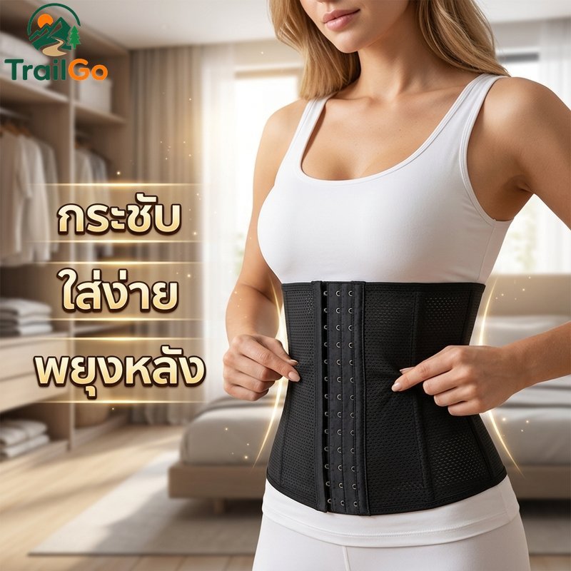 Body Shaper เอวเทรนเนอร์รัดตัวท่าทางสนับสนุนเข็มขัดกระชับสัดส่วน Breathable 3 แถว 12 Hook ผู้หญิง