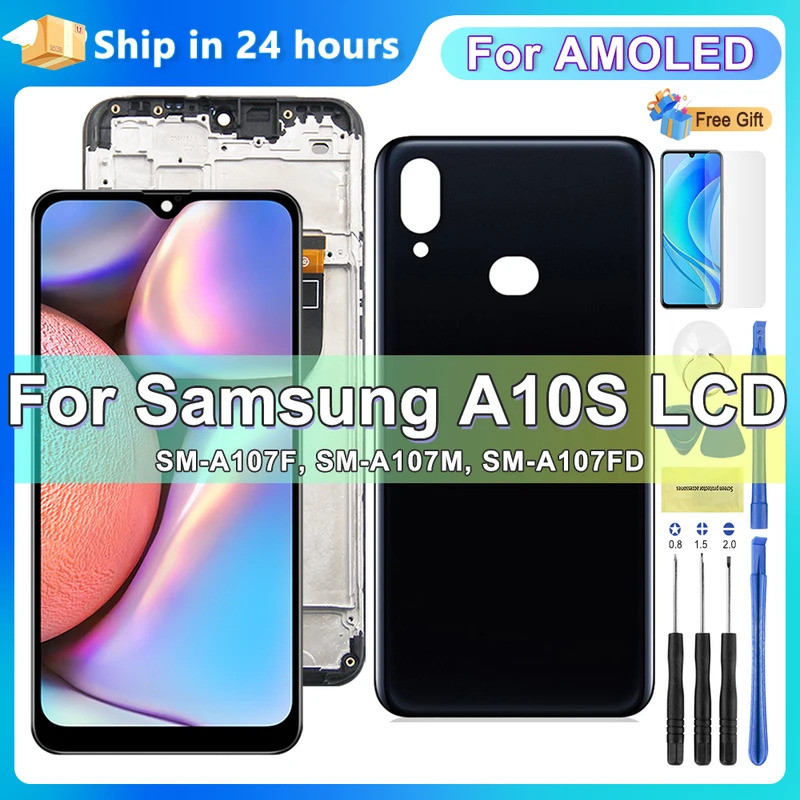 6.2 "AMOLED LCD สําหรับ Samsung A10s กรอบ,จอแสดงผล LCD สําหรับ Samsung A10S A107F A107FD A107M Touch
