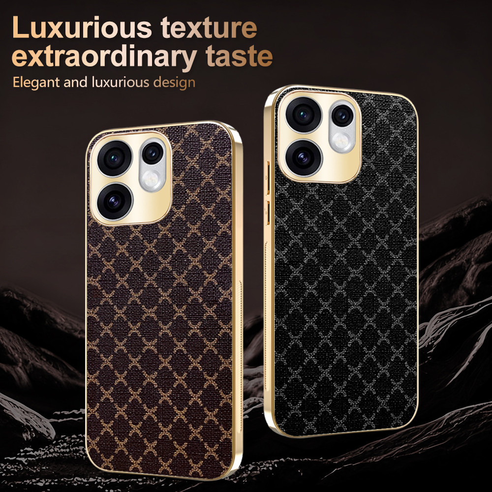 ปลอกสําหรับOppo Reno 16 Pro 16F 16Pro Reno16Pro Reno16 F Reno16F 5G CheckeredหนังหรูหราElectroplatedทองเคสโทรศัพท์กันกระแทกป้องกันกลับปกแข็ง